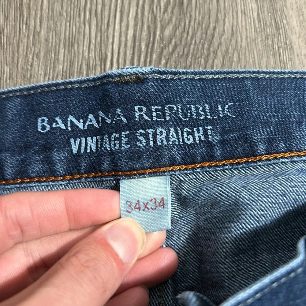 Banana Republic Vintage Straight Jeans 34x34 Blue Denim Cotton Mens Distressed